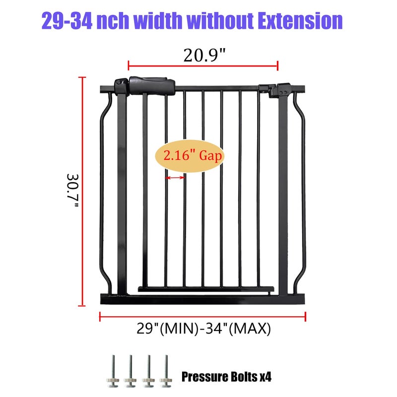 Vothco Walk Through Baby & Dog Gate 29-34 Inch, Tension Mounted No Drilling, Indoor Safety Gate for Stairs & Doorways, Metal Design for Kids and Pets, Black - Image 2